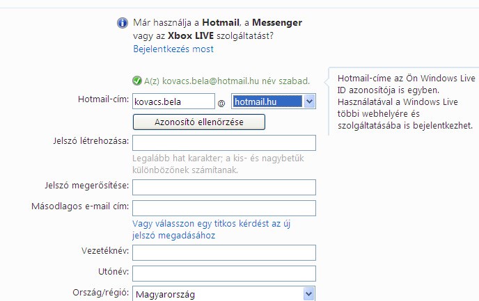 Hotmail bejelentkezés regisztráció