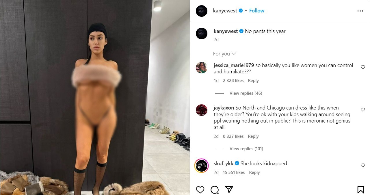 Kanye West egyre kevesebb ruhában mutogatja a párját, ki is akadtak a kommentelők