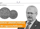 Sándor Fazekas of the Fidesz party has 2.1 Hungarian forints in cash according to his asset declaration