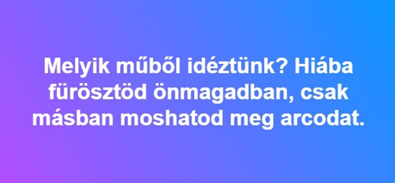 Melyik műből idéztünk? "Hiába fürösztöd önmagadban, csak másban moshatod meg arcodat."