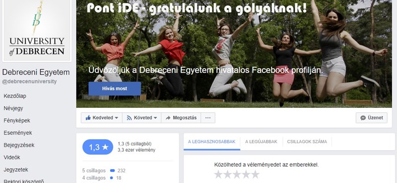 Még mindig nem rendeződött a helyzet a Debreceni Egyetem Facebook-oldalán